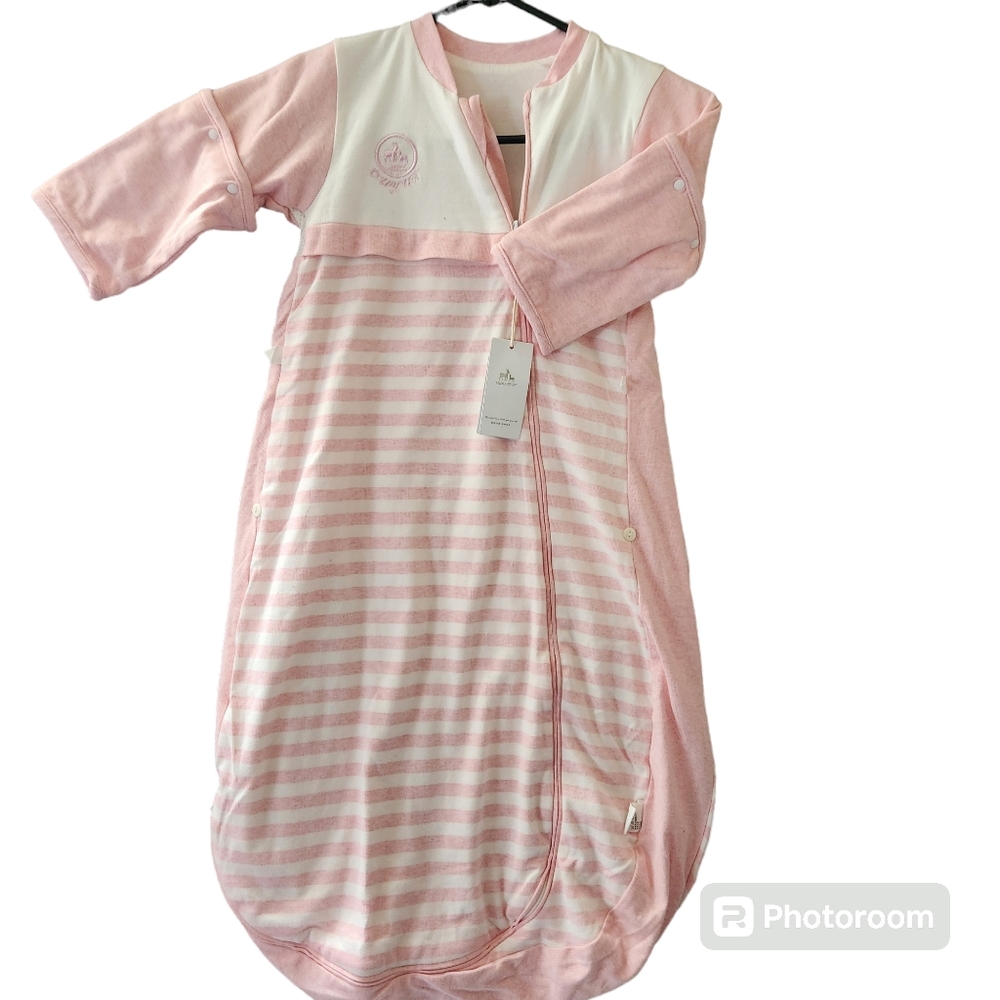 OuYun Baby Organic Sleeping Bag Detachable Sleeve Pink & White Wearable Blanket